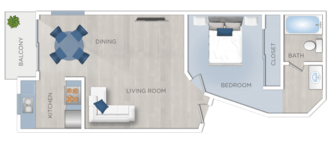 Floor plan for studio, 1 bath, 554 sqft